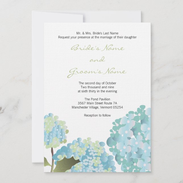 Blue Hydrangea Wedding Invitation (Front)