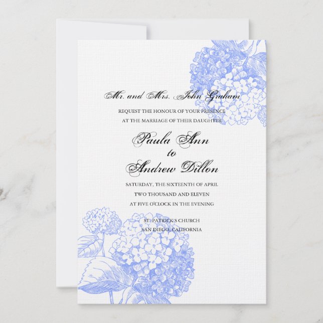 Blue Hydrangea Wedding Invitation (Front)