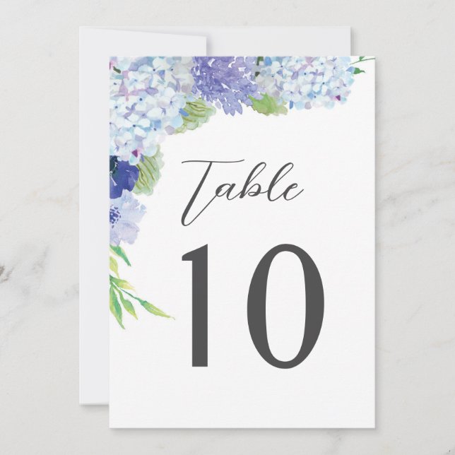 Blue Hydrangea Wedding Reception Table Numbers (Front)