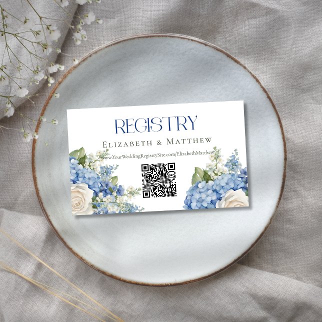 Blue Hydrangea Wedding Registry QR Code Website  Enclosure Card (Creator Uploaded)