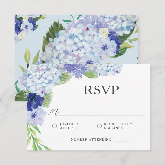 Blue Hydrangea Wedding RSVP Card (Front/Back)