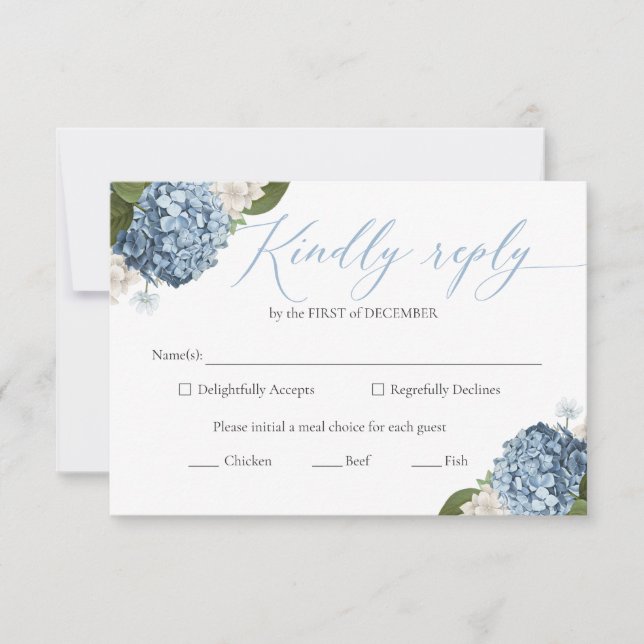 Blue Hydrangea Wedding RSVP Cards (Front)