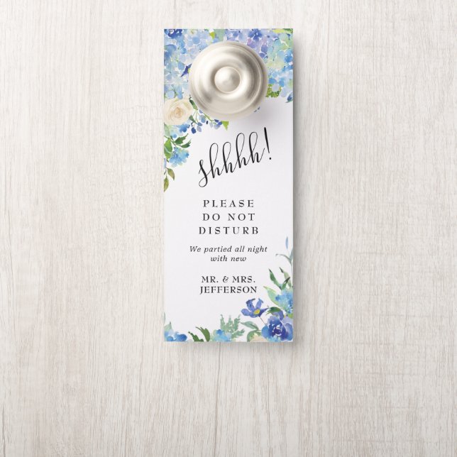 Blue Hydrangea Wedding Welcome Do Not Disturb Door Hanger (On Knob)