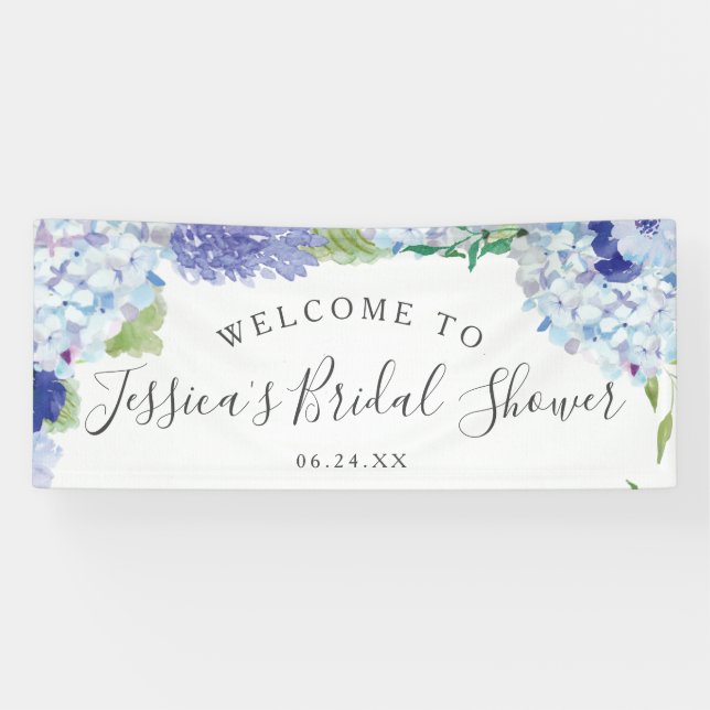 Blue Hydrangea Welcome Bridal Shower Banner (Horizontal)