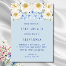 Blue Hydrangea White Floral Garden Baby Shower