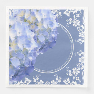 Blue Hydrangea White Lace Party Wedding Reception Napkin