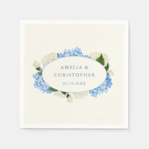 Blue Hydrangea White Rose Classic Wedding Napkin