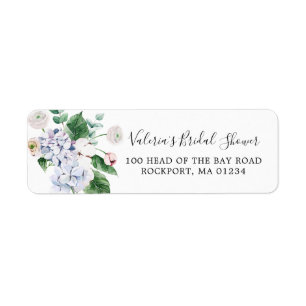 Blue Hydrangea White Rose Return Address