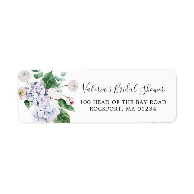 Blue Hydrangea White Rose Return Address (Front)
