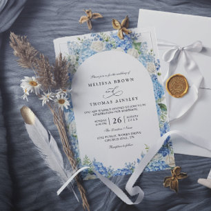 Blue Hydrangea White Roses Floral Elegant Wedding Invitation