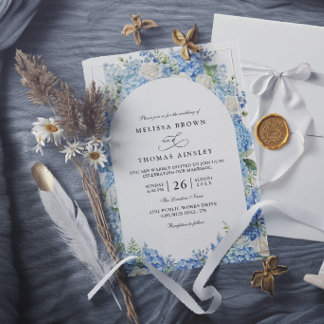 Blue Hydrangea White Roses Floral Elegant Wedding Invitation