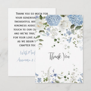 Blue Hydrangea White Roses Wedding Thank You