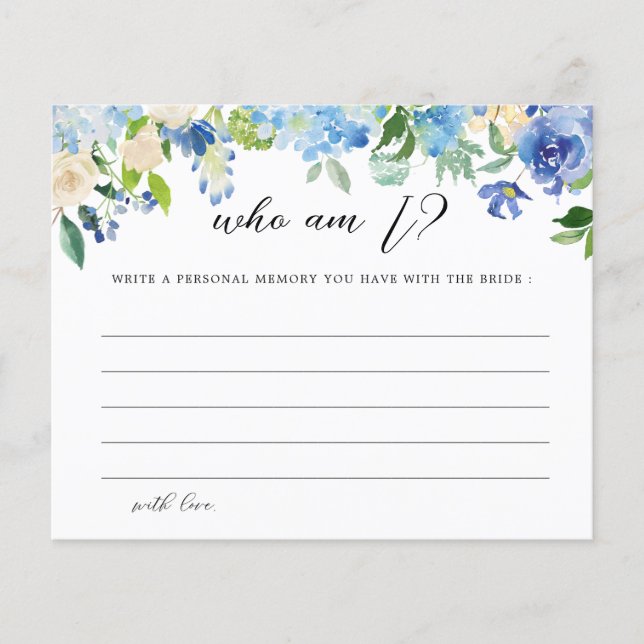 Blue Hydrangea Who Am I Guessing Game Cards (Front)
