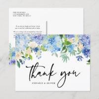 Blue Hydrangea Winter Floral Wedding Thank You