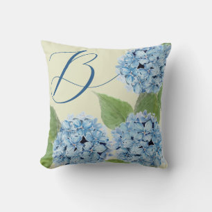 Blue Hydrangea with Initial  Throw Pillow