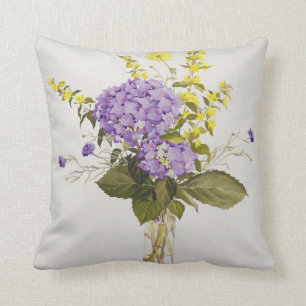 Blue Hydrangea with Yellow Loosestrife Throw Pillow