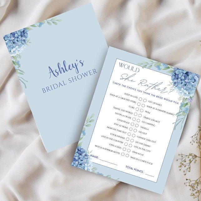 Blue Hydrangea Would She Rather Bridal Shower Game (Blue Hydrangea Would She Rather Bridal Shower Game)
