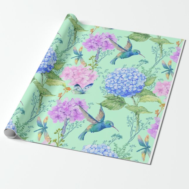 Blue Hydrangea Wrapping Paper (Unrolled)