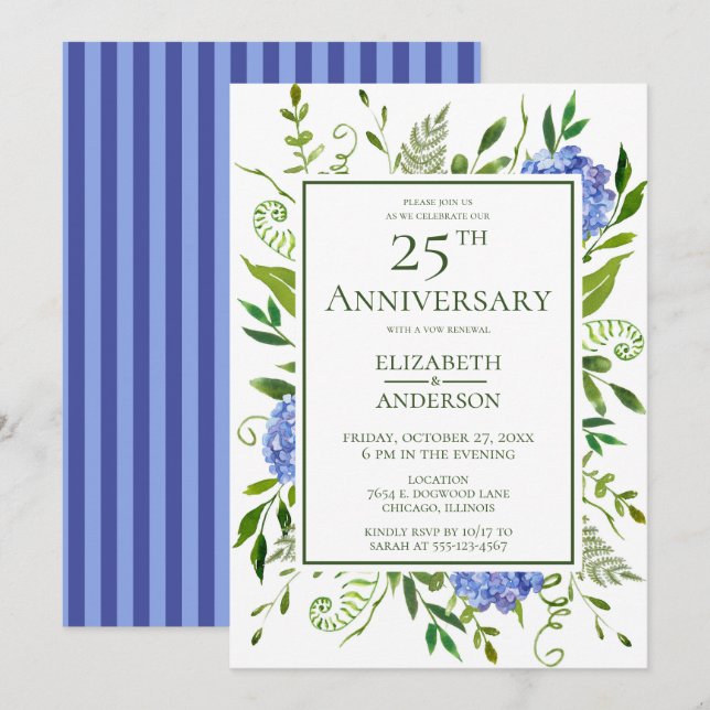 Blue Hydrangeas 25th Anniversary Invitation (Front/Back)