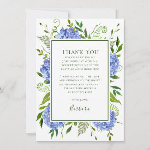 Blue Hydrangeas 70th Birthday  Thank You Card