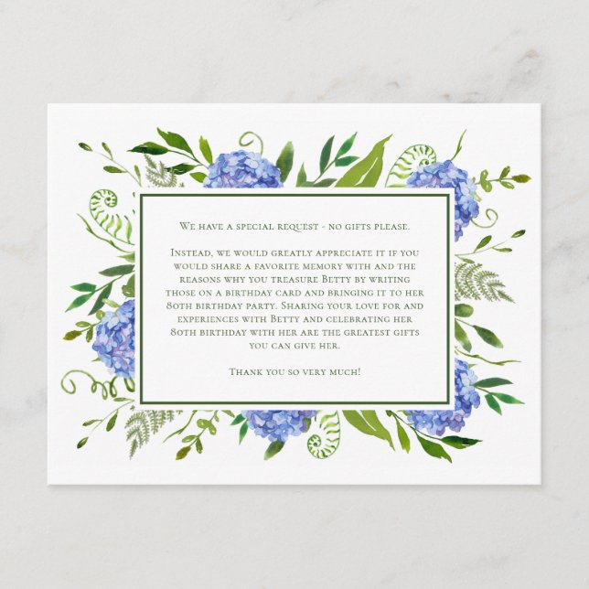 Blue Hydrangeas 80th Birthday Card Request (Front)
