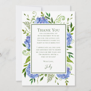 Blue Hydrangeas 80th Birthday  Thank You Card