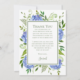 Blue Hydrangeas 90th Birthday  Thank You Card
