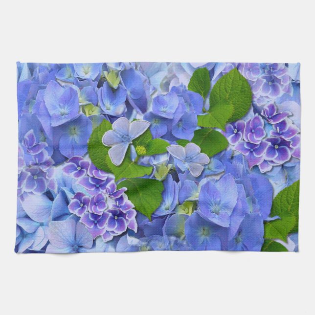 Blue Hydrangeas and Butterflies Kitchen Towel (Horizontal)