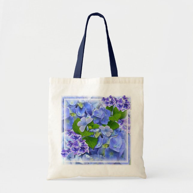 Blue Hydrangeas and Butterflies Tote Bag (Front)