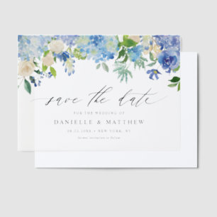 Blue Hydrangeas and Ivory Roses Save the Date Vellum Invitations