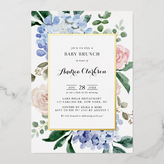 Blue Hydrangeas and Pink Roses Baby Brunch (Front)