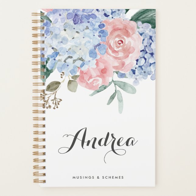 Blue Hydrangeas and Pink Roses Script Planner (Front)