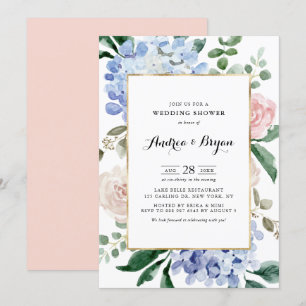 Blue Hydrangeas and Pink Roses Wedding Shower Invitation