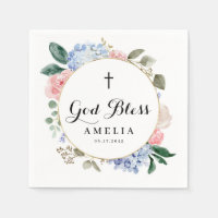 Blue Hydrangeas and Roses God Bless Baptism