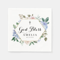 Blue Hydrangeas and Roses God Bless Floral Frame