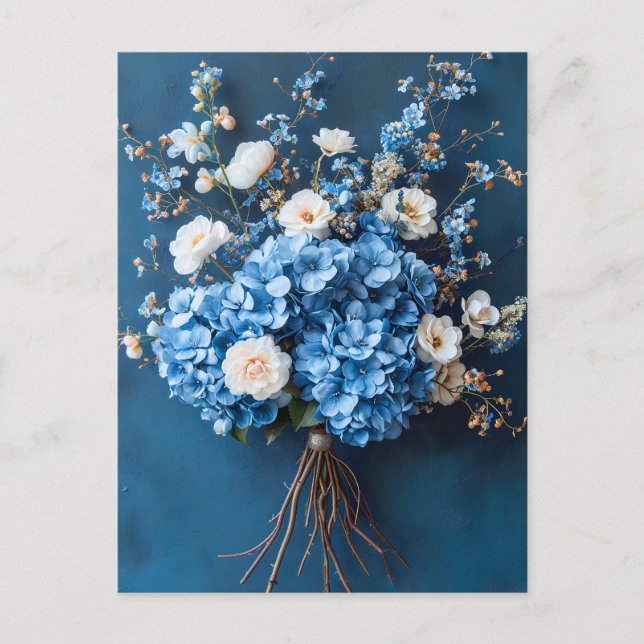 Blue Hydrangeas and White Blossoms Postcard (Front)