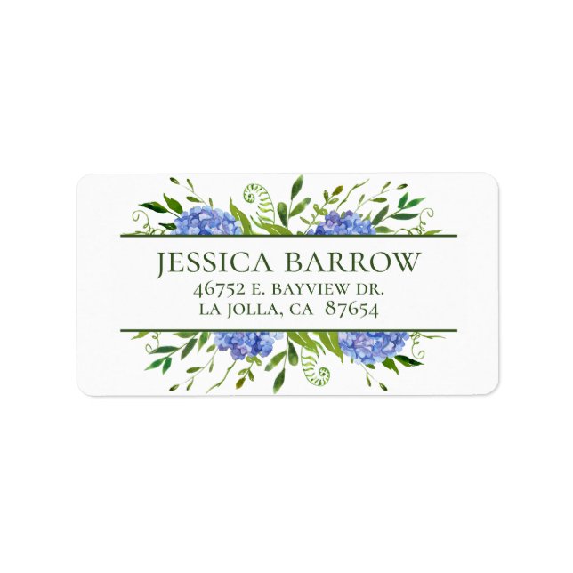 Blue Hydrangeas Baby Shower Return Address Label (Front)