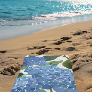 Blue Hydrangeas Beautiful Floral Bush Beach Towel