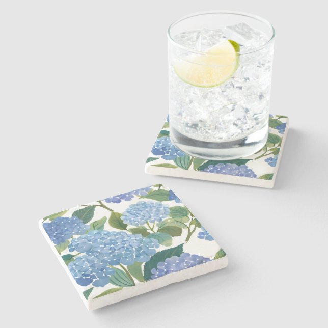 Blue Hydrangeas | Beautiful Floral Bush Stone Coaster (Side)