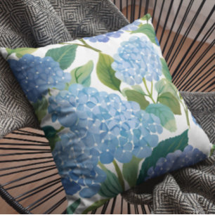 Blue Hydrangeas   Beautiful Floral Bush Throw Pillow
