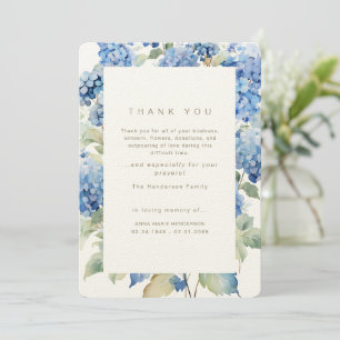 Blue Hydrangeas Bereavement Funeral Thank You