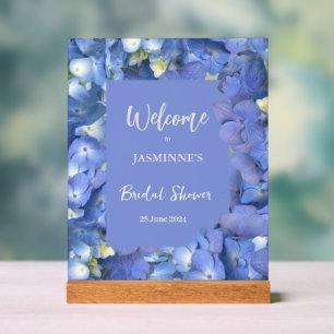 Blue  Hydrangeas Blooms Bridal Shower  Acrylic Sign