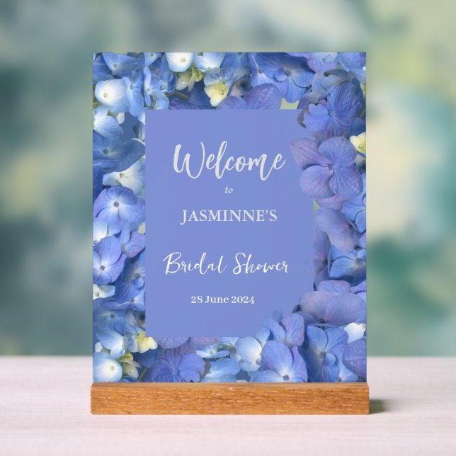 Blue  Hydrangeas Blooms Bridal Shower  Acrylic Sign (Neutral)