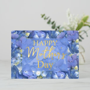 Blue Hydrangeas Blooms Mother's Day Foil Holiday Card