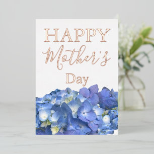 Blue Hydrangeas Blooms Mother's Day    Foil Holiday Card