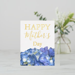 Blue Hydrangeas Blooms Mother's Day    Foil Holiday Postcard