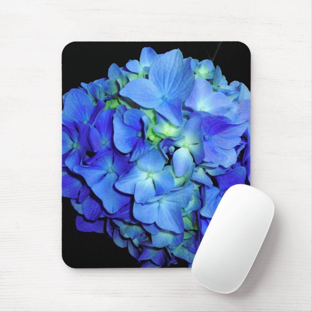 Blue hydrangeas, blue roses, elegant  blue flowers mouse pad (With Mouse)