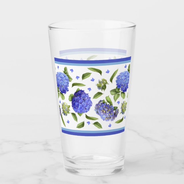 Blue Hydrangeas Bordered Pattern Glass (Front)