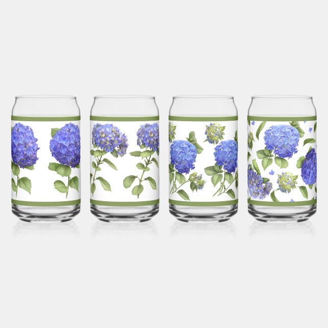 Blue Hydrangeas Botanical Art Can Glass Set (Front)