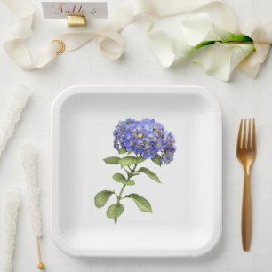 Blue Hydrangeas Botanical Art Paper Plates